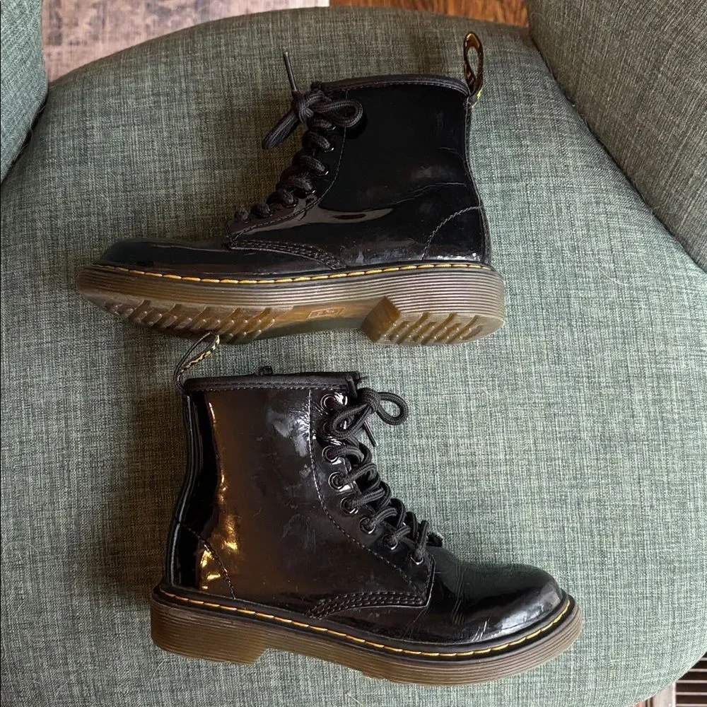 Dr. Martens Kids Black Patent Leather Lace-Up zip up combat Boots size 13 EUC!